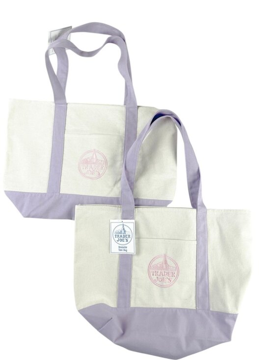 Trader Joe's Handbags - Viral Trader Joe's Large Purple Pastel Cotton Tote Bag - Set of 2